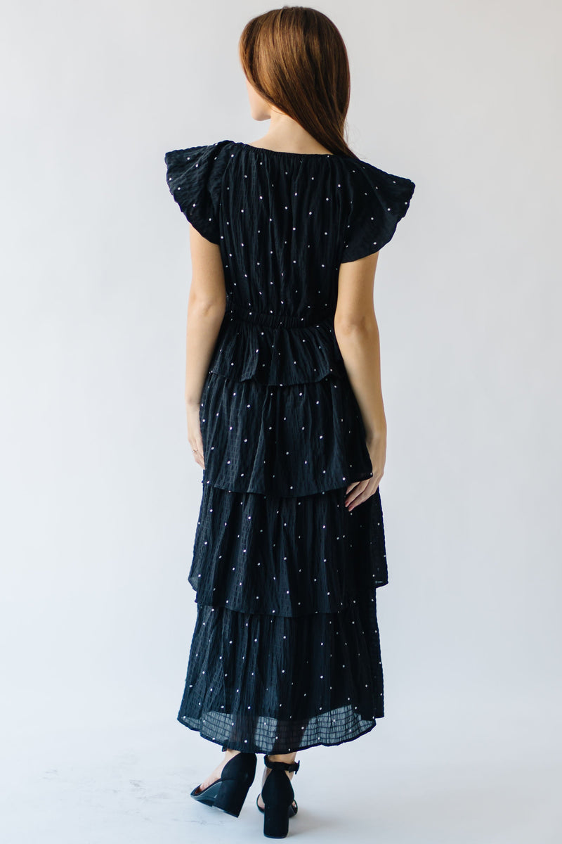 The Benson Tiered Dot Midi Dress in Black