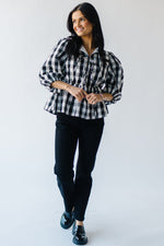 The Brenna Gingham Tie Blouse in Black