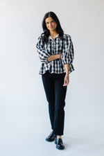 The Brenna Gingham Tie Blouse in Black