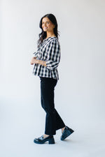 The Brenna Gingham Tie Blouse in Black