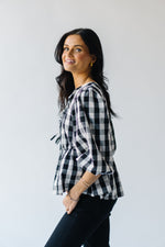 The Brenna Gingham Tie Blouse in Black