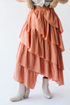 The Beckville Tiered Woven Maxi Skirt in Dusty Orange