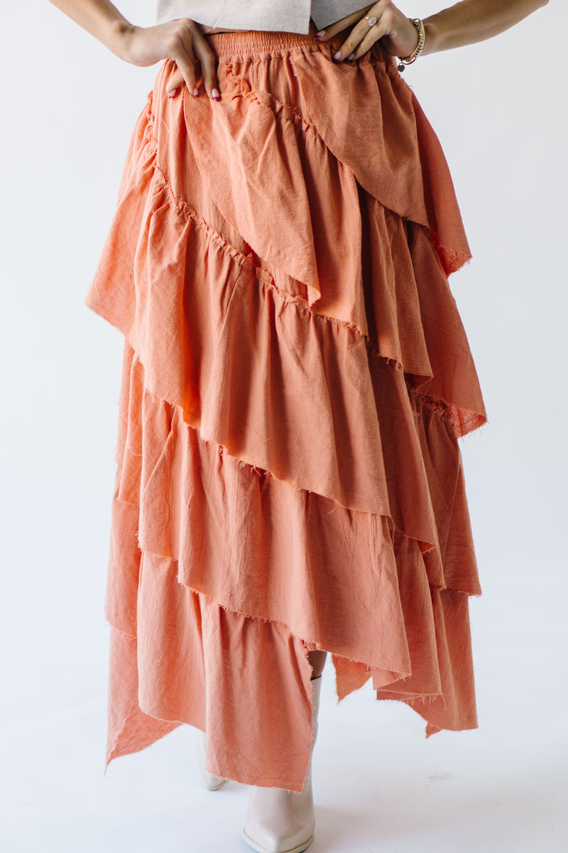 The Beckville Tiered Woven Maxi Skirt in Dusty Orange