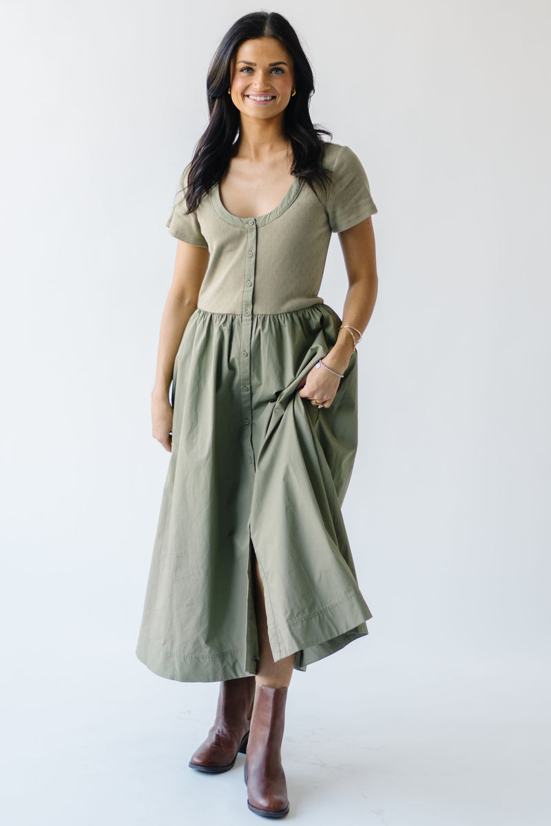 The Murdock Pointelle Knit Midi Dress in Olive