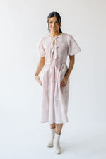 The Tanya Smocked Tie Detail Midi Dress in Patterned Pink