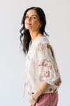 The Marcia Tie-Front Patterned Blouse in Cream + Blush