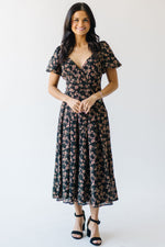 The Tracy V-Neck Floral Midi Dress in Black