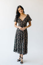 The Tracy V-Neck Floral Midi Dress in Black