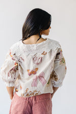 The Marcia Tie-Front Patterned Blouse in Cream + Blush