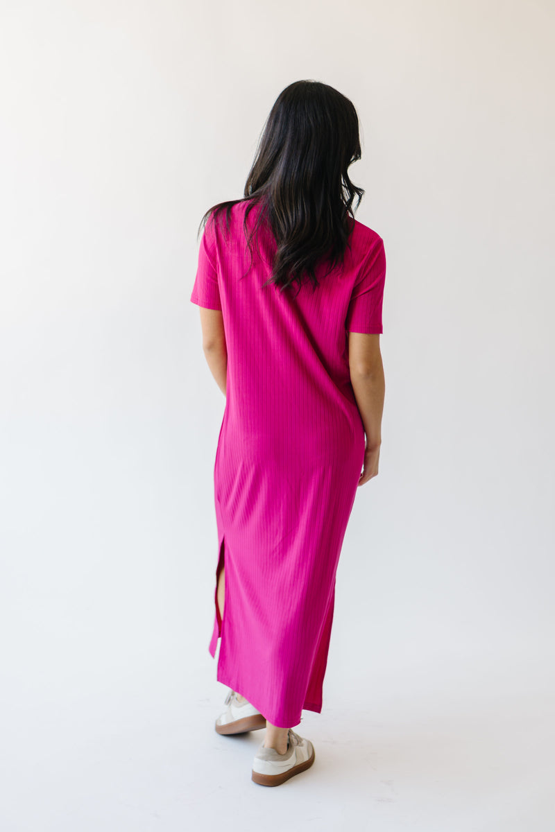 The Snyder Ribbed Polo Dress in Magenta