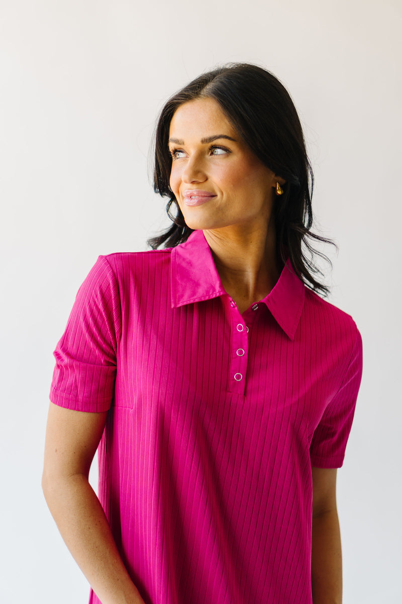 The Snyder Ribbed Polo Dress in Magenta