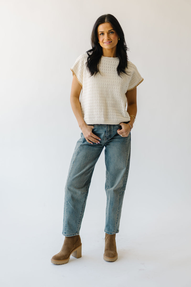 The Dillon Textured Dolman Sleeve Knit Blouse in Cream + Camel