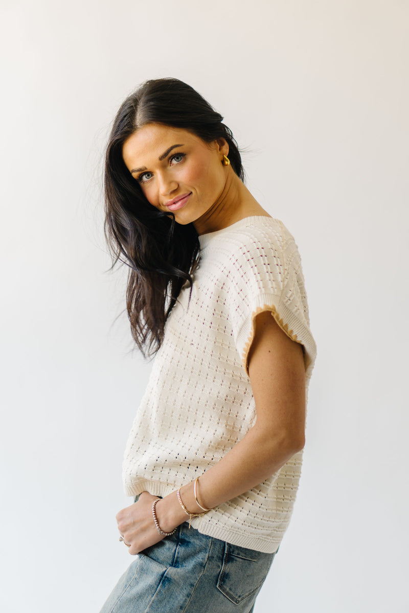 The Dillon Textured Dolman Sleeve Knit Blouse in Cream + Camel