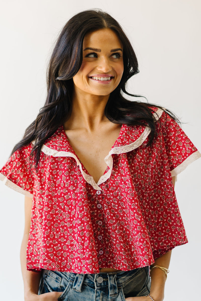 Free People: Truly Yours Printed Blouse in Vintage Red Combo