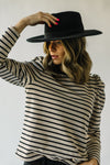 The Delise Puff Sleeve Blouse in Black + Oatmeal Stripe
