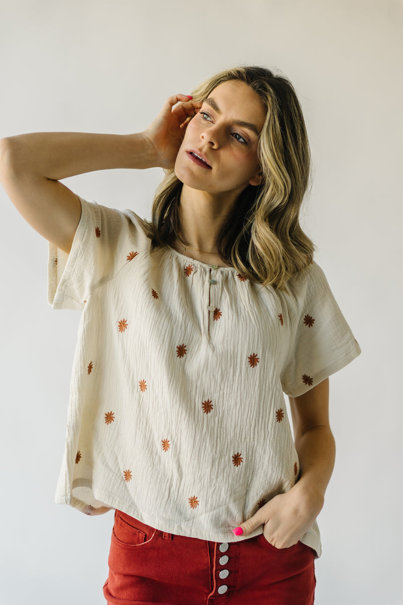 The Bernice Floral Embroidered Detail Blouse in Cream