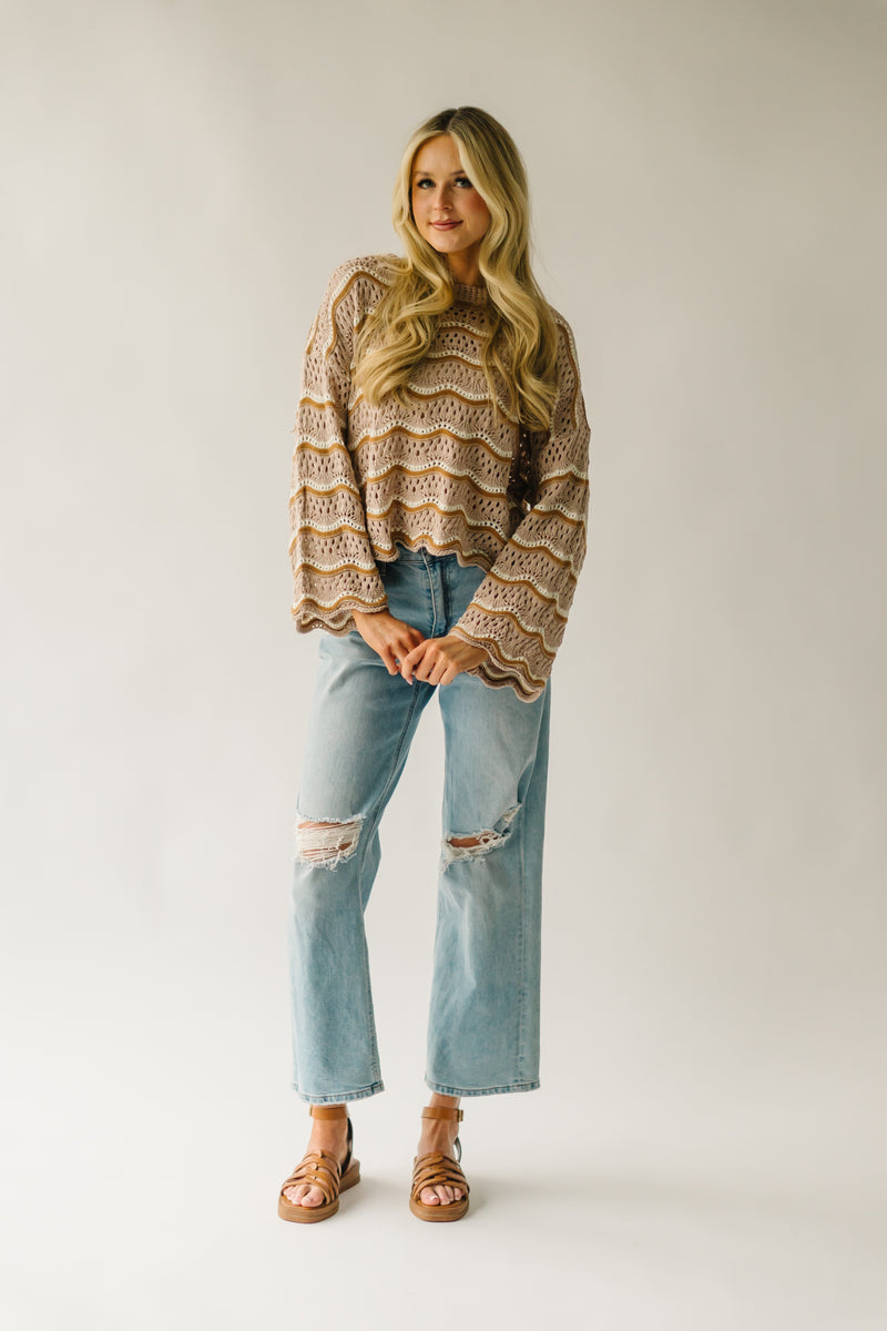 The Hondo Wavy Detail Crochet Sweater in Taupe Multi
