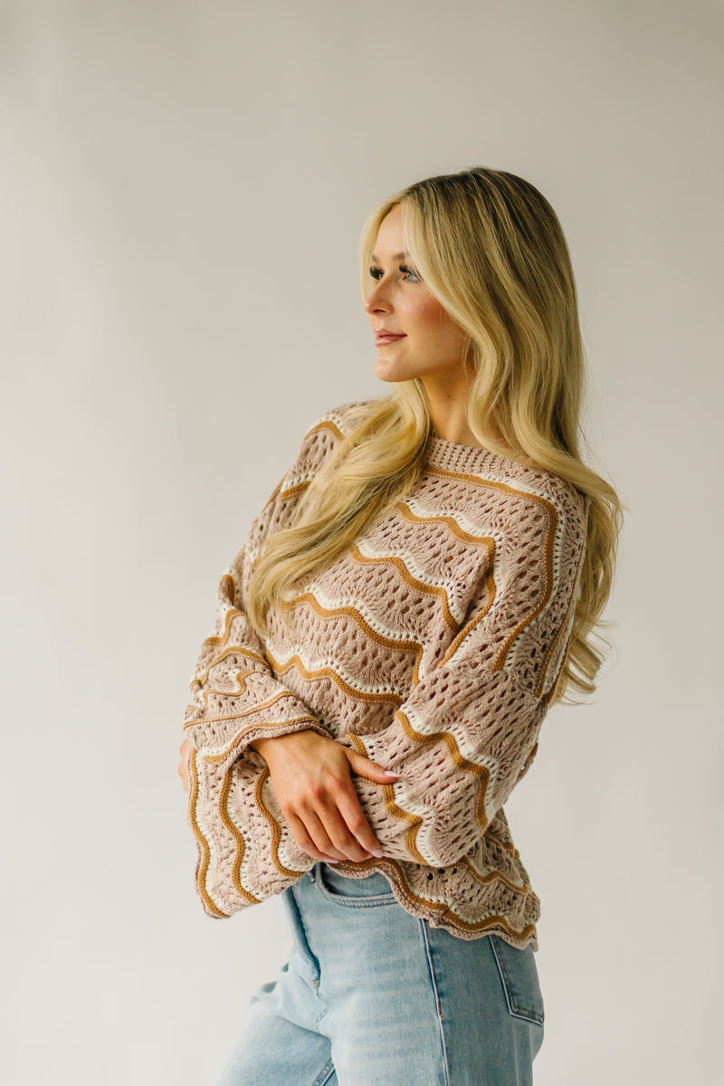 The Hondo Wavy Detail Crochet Sweater in Taupe Multi