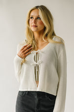 The Lamesa Textured Tie Cardigan in Ivory