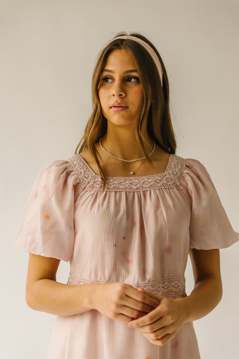 The Lilesville Lace Trim Detail Dress in Apricot