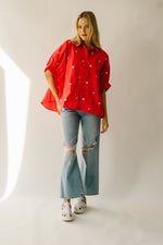 The Patoka Heart Embroidered Poplin Blouse in Red