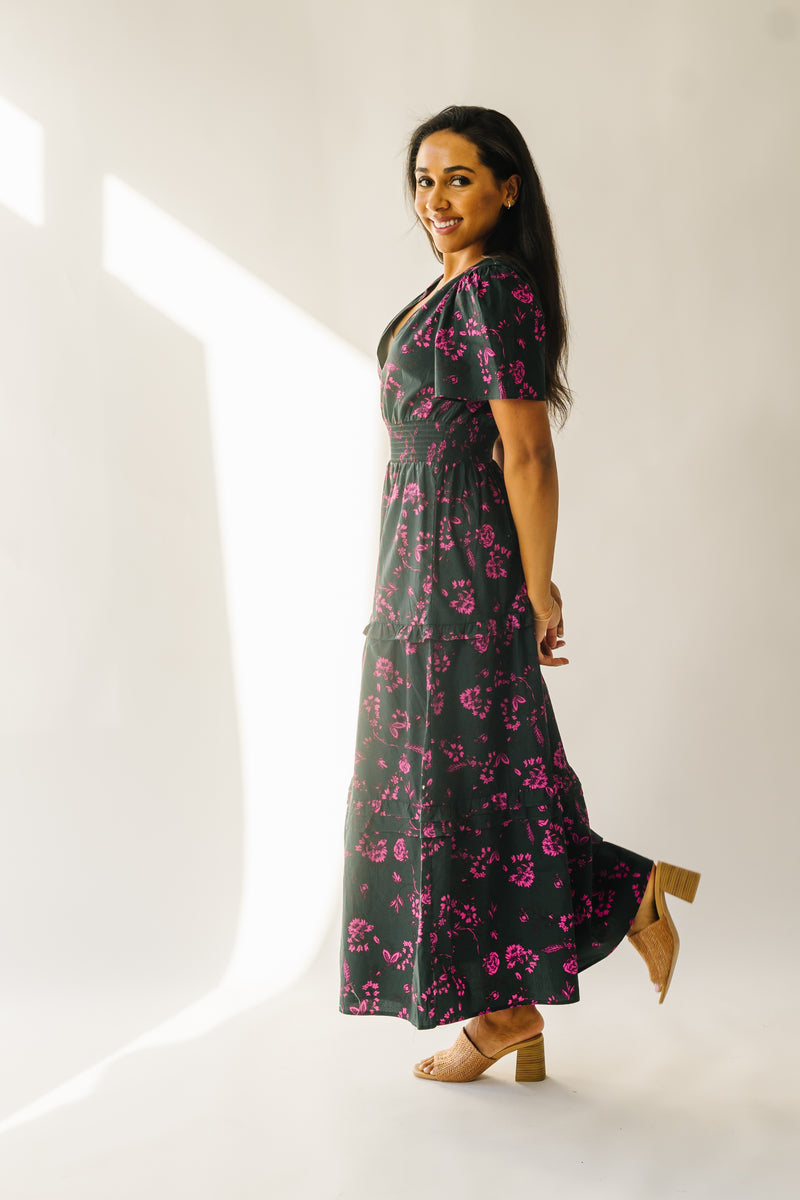 The Grayling Poplin Tiered Maxi Dress in Forrest Pink