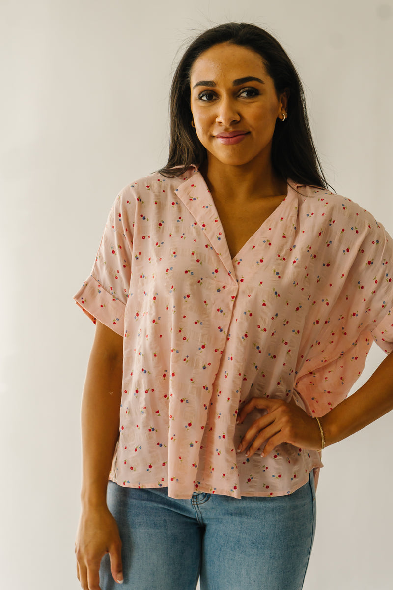 The Ladora Textured Floral Blouse in Dusty Blush