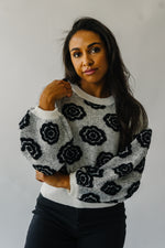The Remsen Flower Patterned Sweater in White + Black
