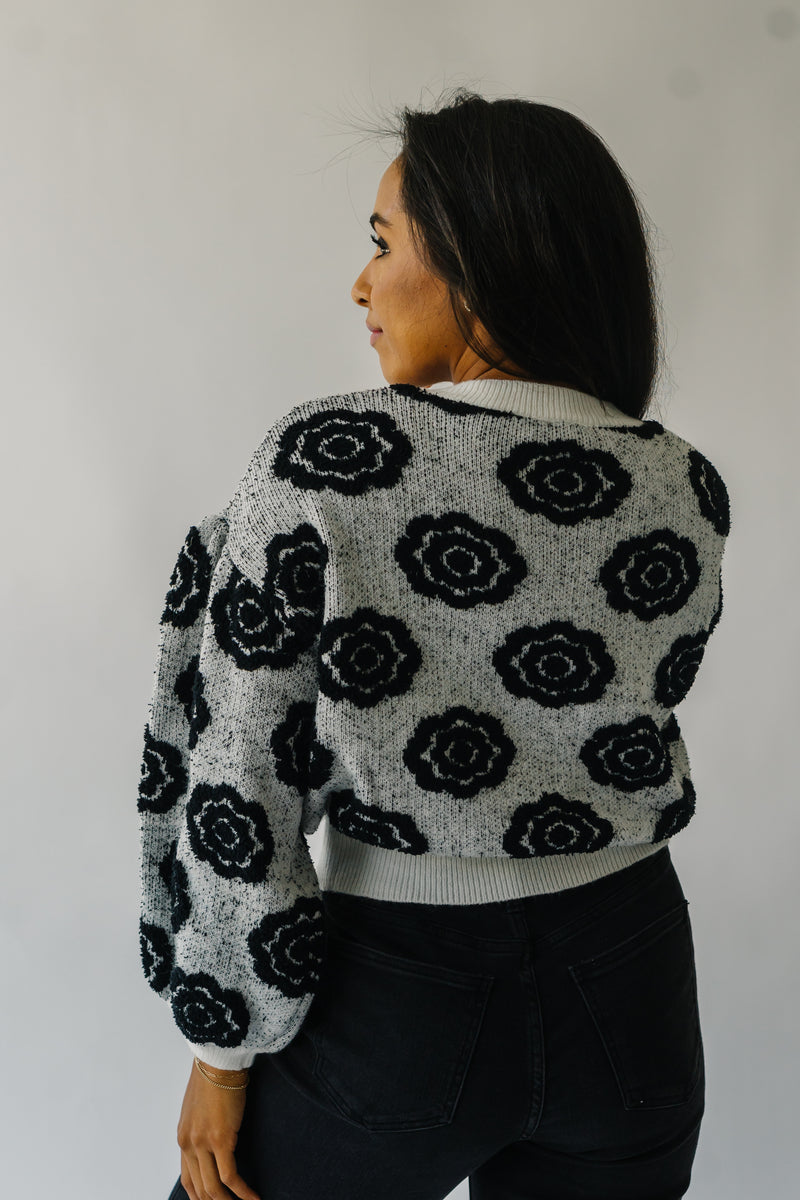 The Remsen Flower Patterned Sweater in White + Black