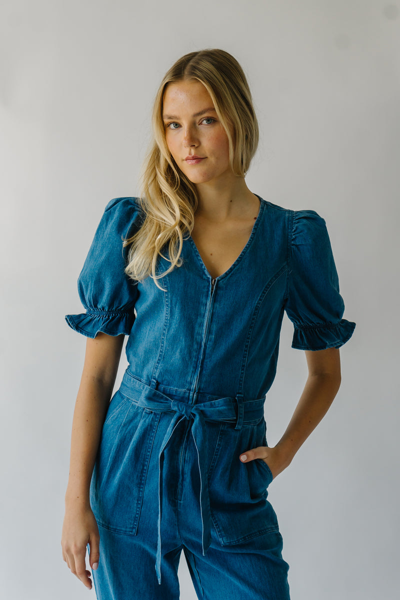 The Roxand Puff Sleeve Jumpsuit in Denim