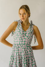 The Friona Tie Detail Dress in Green + Pink