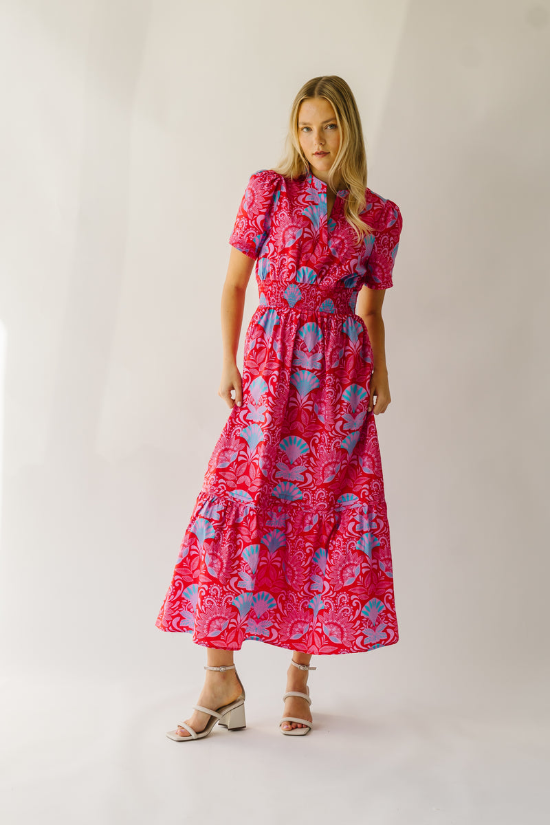 The Stebbins Floral Poplin Maxi Dress in Red + Blue Multi