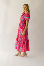 The Stebbins Floral Poplin Maxi Dress in Red + Blue Multi