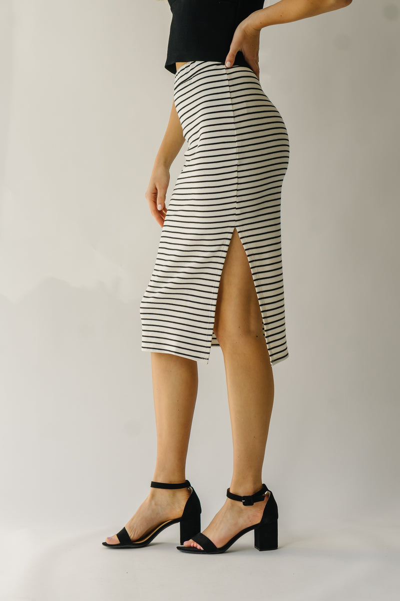 The Sumner Striped Midi Skirt in Black + Ivory
