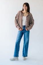 The Riggs Button-Down Sweater in Ivory + Brown Stripe