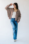 The Riggs Button-Down Sweater in Ivory + Brown Stripe