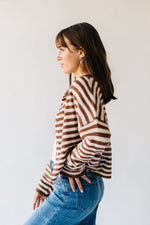 The Riggs Button-Down Sweater in Ivory + Brown Stripe