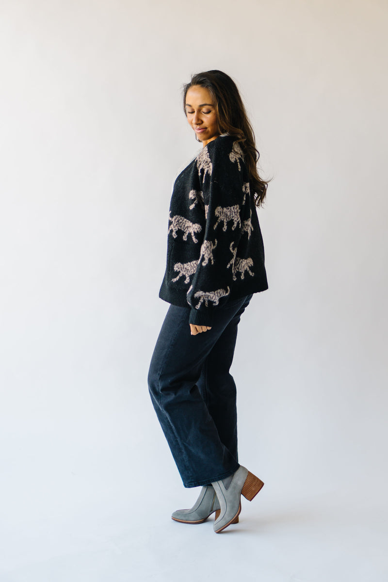 The Tramel Animal Detail Contrast Cardigan in Black