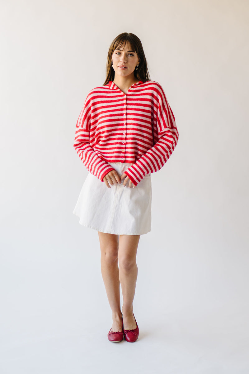 The Riggs Button-Down Sweater in Pink + Red Stripe