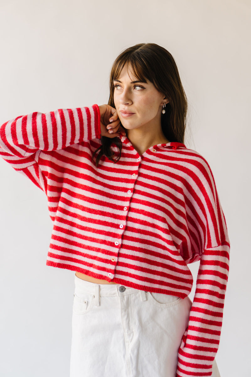 The Riggs Button-Down Sweater in Pink + Red Stripe