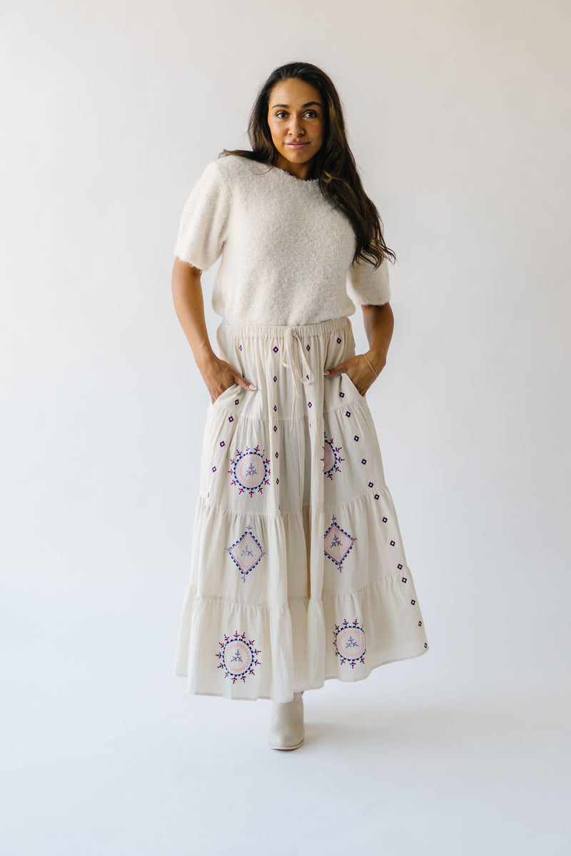 The Finnigan Embroidered Linen Maxi Skirt in Natural