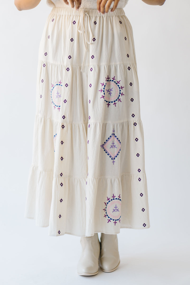 The Finnigan Embroidered Linen Maxi Skirt in Natural