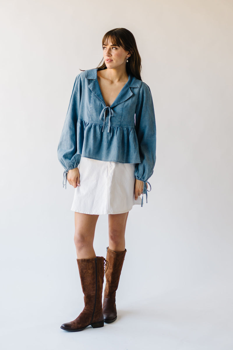 The Pullan Tie Front Blouse in Denim