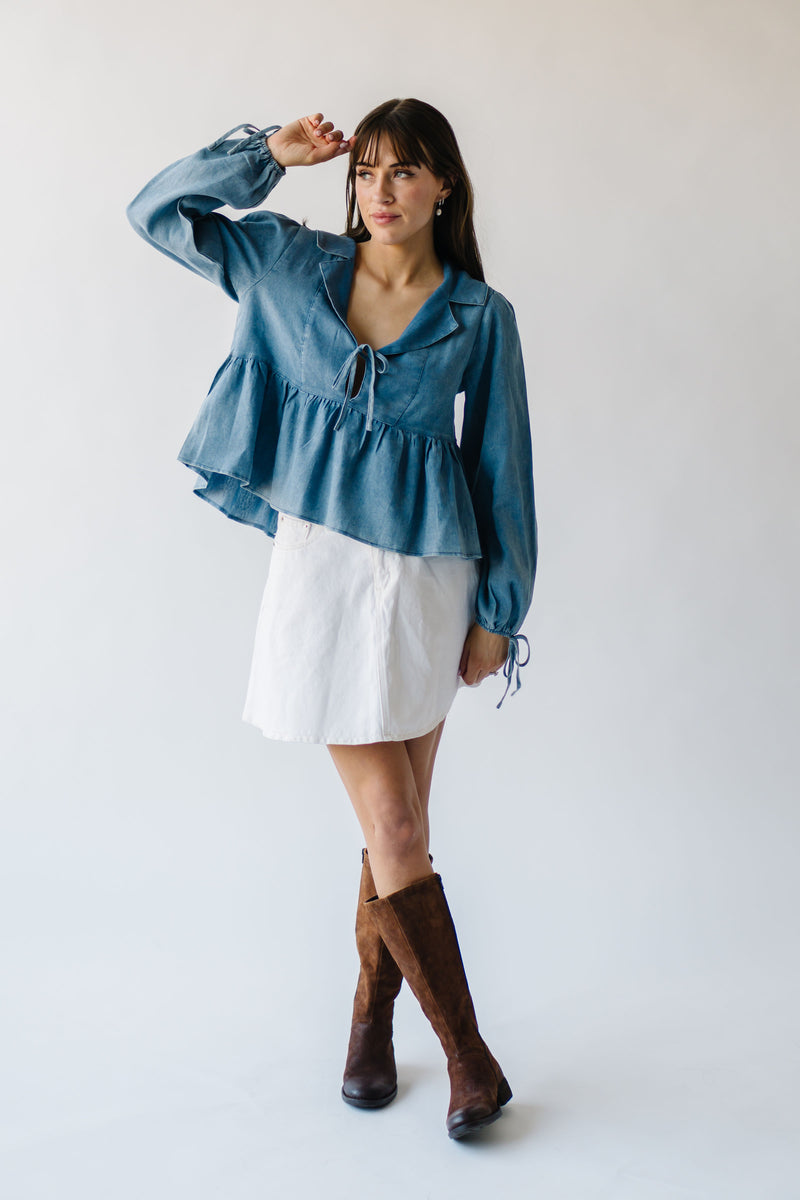 The Pullan Tie Front Blouse in Denim