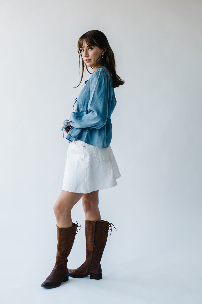 The Pullan Tie Front Blouse in Denim