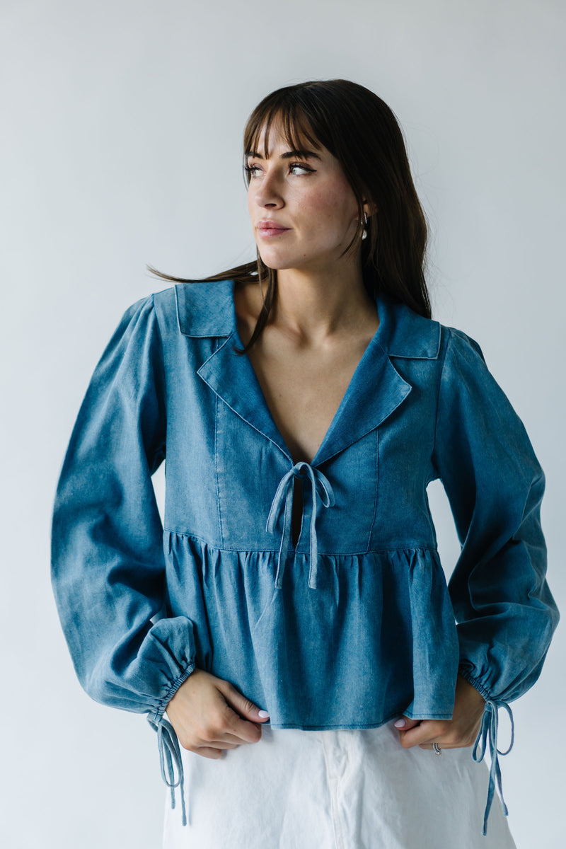 The Pullan Tie Front Blouse in Denim