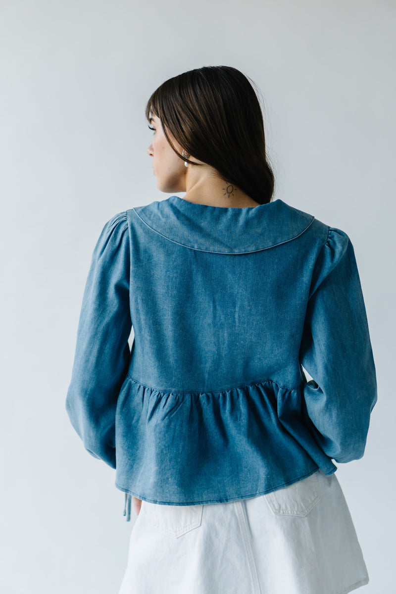 The Pullan Tie Front Blouse in Denim