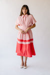 The Pierson Colorblock Pleated Midi Dress in Pink + Red