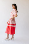 The Pierson Colorblock Pleated Midi Dress in Pink + Red