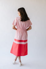 The Pierson Colorblock Pleated Midi Dress in Pink + Red